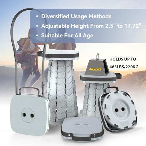 Image of 2026 Upgraded Collapsible Stool, Portable Folding Stool, Telescoping Camping Stool with Max Load Capacity 485lbs, Square Retractable Stool for Camping Gardening Fishing Hiking BBQ [Cyan]