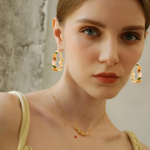 Chunky Gold Flower Hoop Earrings for Women Trendy Colorful Floral Earrings Statement Earrings Vintage Boho Jewelry2