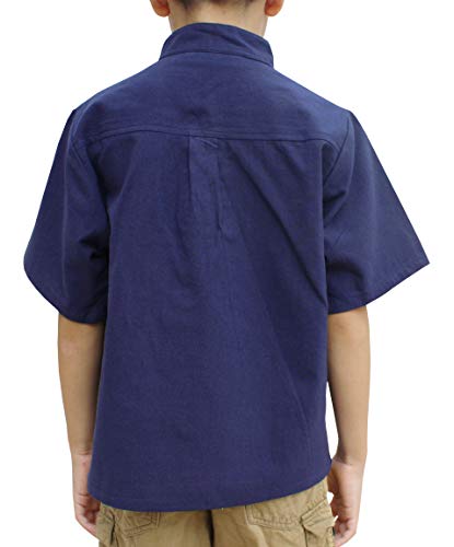 Childrens Chinese Collar Renaissance Tie Chest Short Sleeve Cotton Shirt2