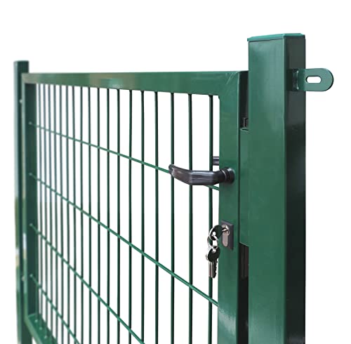Gartentor Easy (Besonderheit : kein ausrichten der Pfosten notwendig durch Querverbindung !), BxH 100x120 cm, grün - Tor für Doppelstabmattenzaun - komplett mit Pfosten, Montagematerial & Schloss