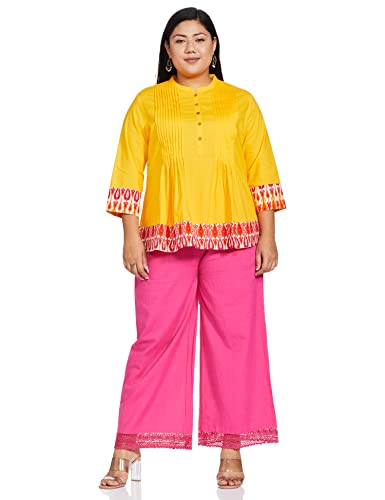 Image of Amazon Brand - Myx Women's Printed Border Regular Cotton Short Kurti (Available in Plus Sizes)