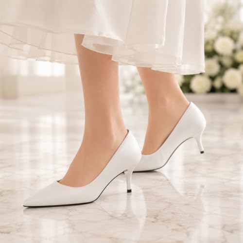 CosyFever Women's Pointed Toe Mid Heel Formal Dress Pumps, White by CosyFever - Used condition - Image 3