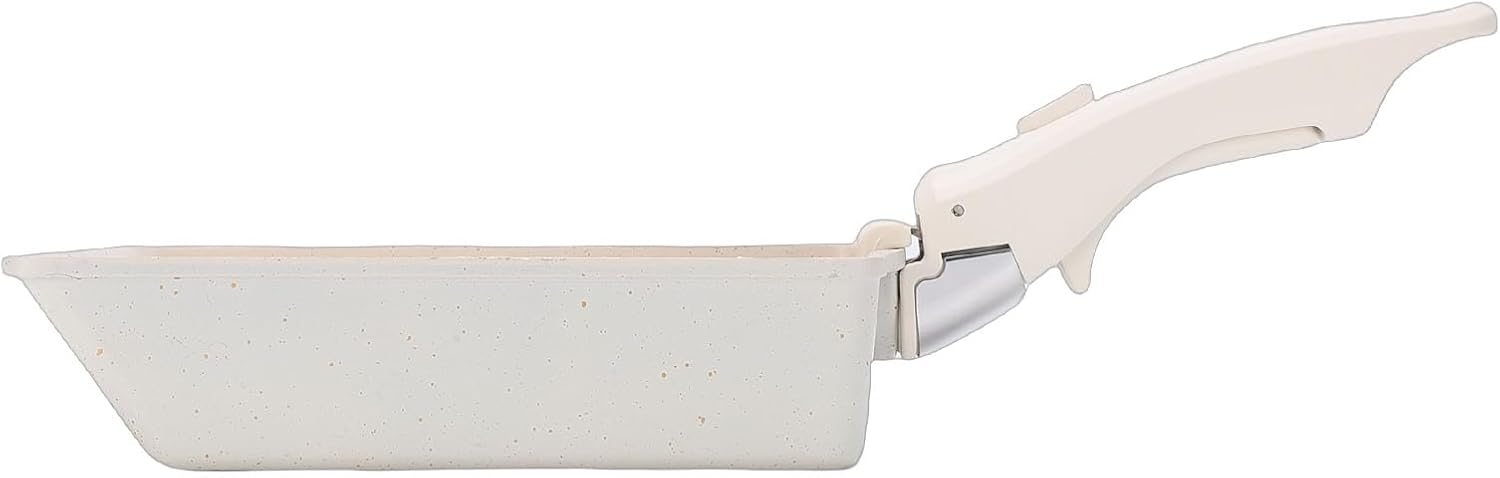 Focket Tamagoyaki Pan, Non Stick Square Japanese Omelette Pan, Aluminum Egg Skillet with Detachable Handle for Induction Gas Electric Stovetops Camping Kitchen (Beige)