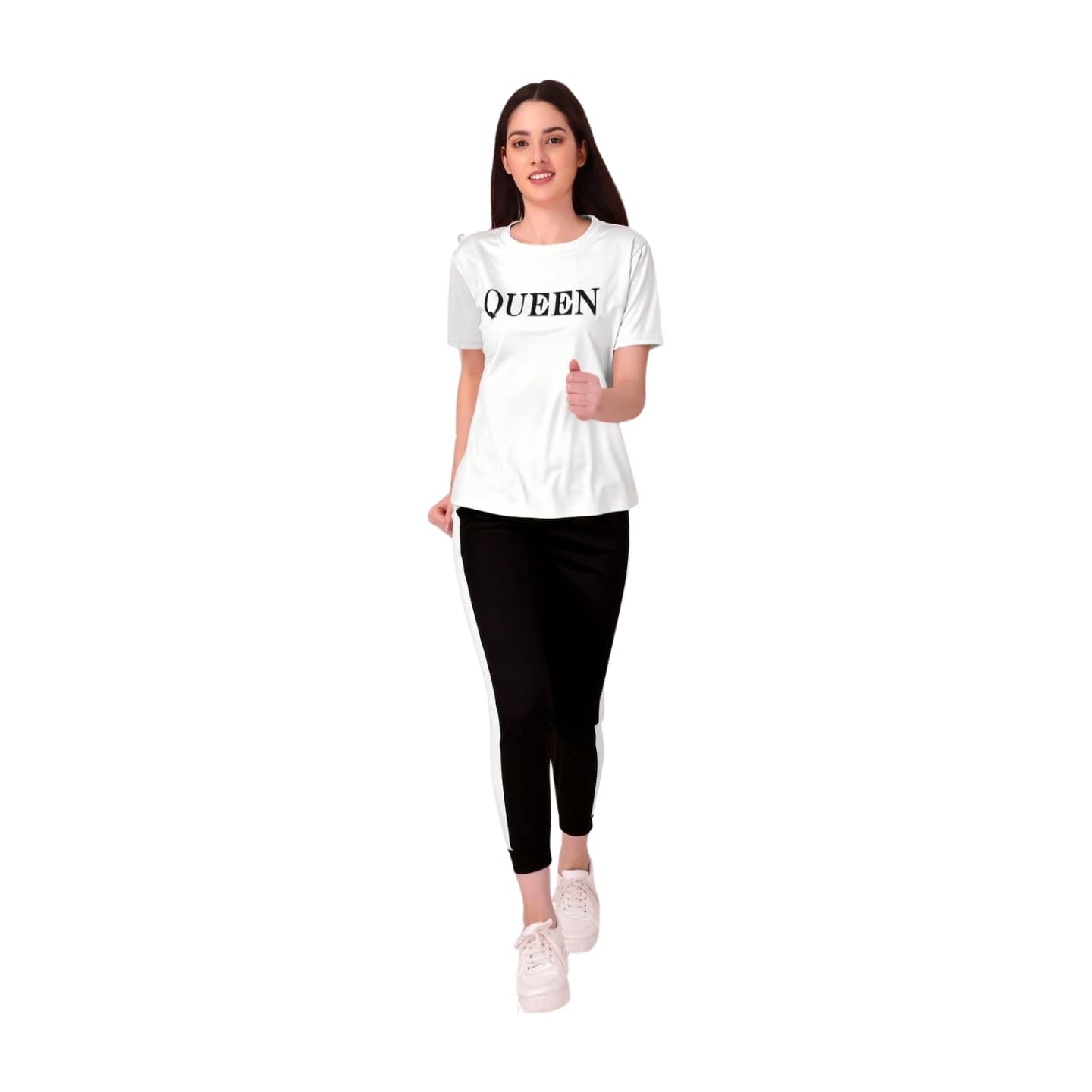 Women's Active Wear Track Suit Set Sportswear Top & Bottom Set for Women Western for Fitness & Workout Tshirt for Women Gym pants (IN, Alpha, 2XL, Regular, White)-picture-10