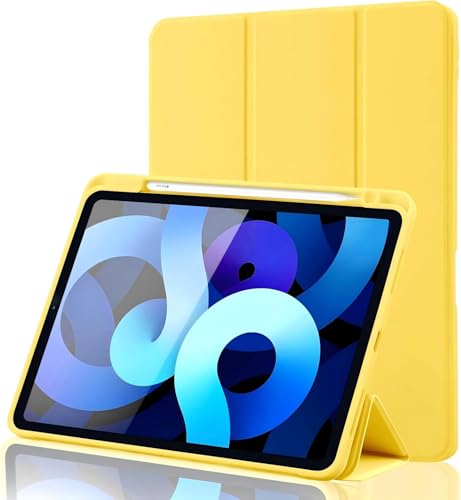 Case for iPad Air 11 Inch M4 2026 8th Gen/M3 2025/M2 2024, iPad Air 5th/4th Gen 10.9 Inch 2022/2020 Slim Stand Cover with Pencil Holder, Supports Apple Pencil Charging, Auto Wake/Sleep - Yellow