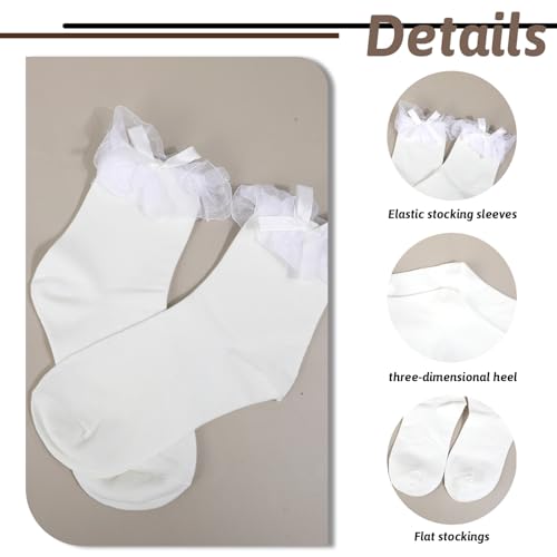 Lace White Ruffle Socks with Bow, Soft Cute Socks with Ruffles for Women Cotton Princess Lolita Sock with Bow Stylish Cute Laces Design for Teen Girls Women3