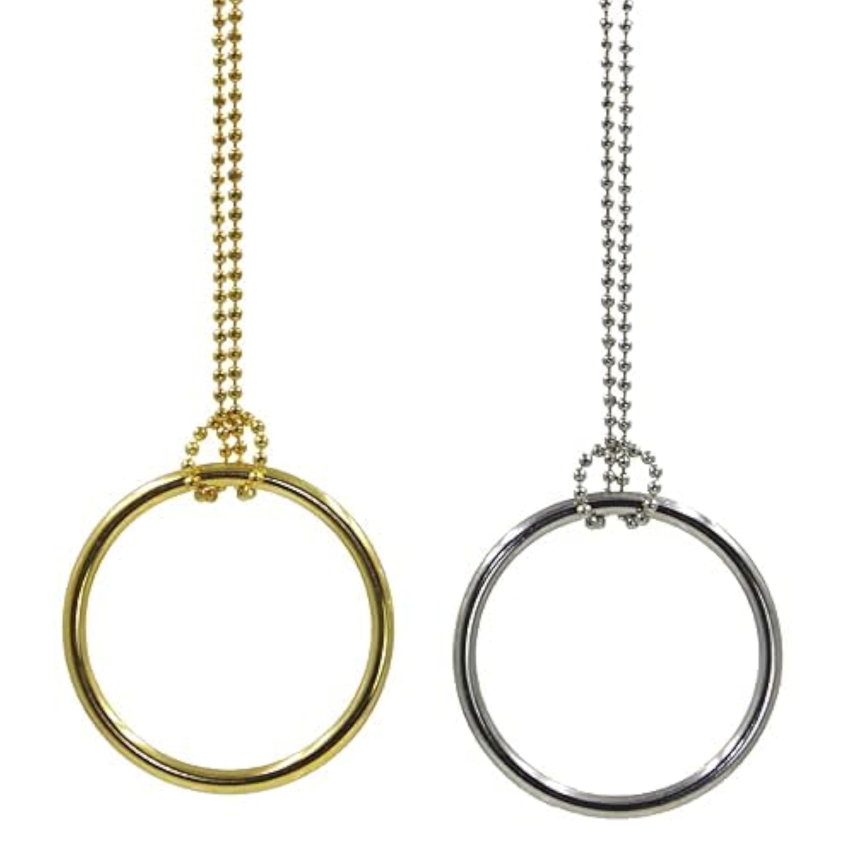 1 anillo y cadena (anillo grande), trucos mágicos, anillo de nudo de metal en cadena, magia, ilusiones, trucos, mentalismo, utilería, juguete (plateado)