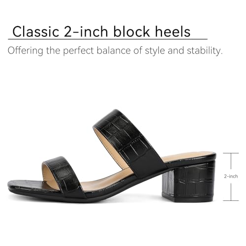 Image of Women's Heeled Sandals Two Strap Square Open Toe Heels 2-Inch Chunky Sandals Dress Shoes Wide Feet Friendly