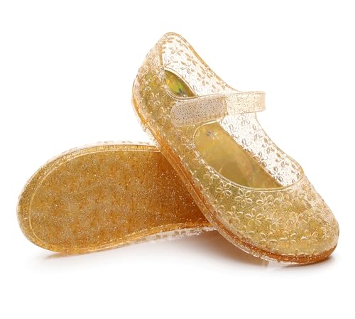 Image of Princess Dress Sandals Jelly Shoes for Toddler Girls Size 8, Blue Bird Nest Layered Lines Mary Jane Flats Childrens Clear Glitter with Hollow-Carved