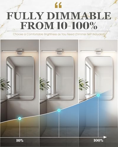 Image of 30 Inch Brushed Nickel LED Bathroom Vanity Light, 3CCT Dimmable