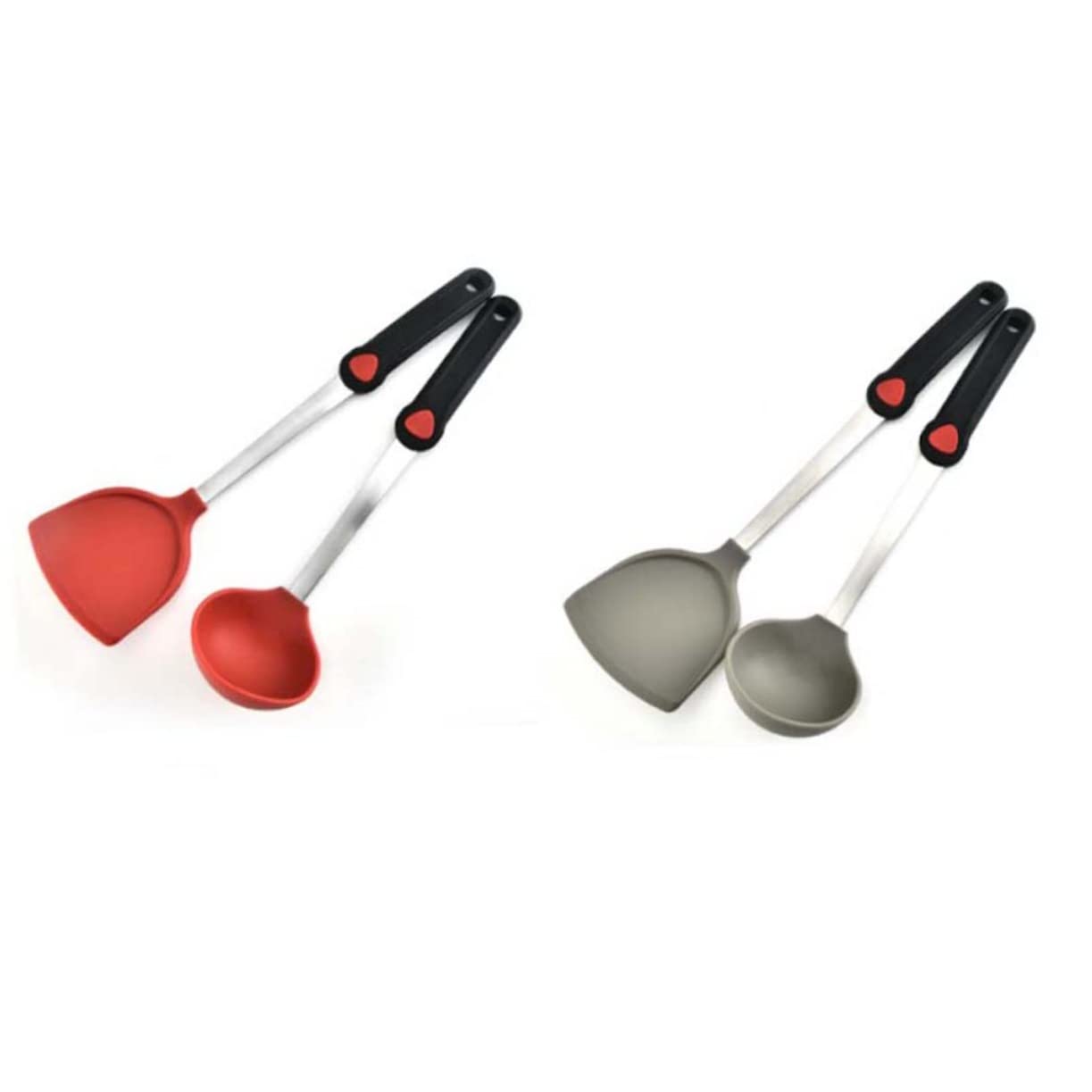Spatola da Cucina in Acciaio Inossidabile Impugnatura in Silicone Antiscivolo per Wok e Padelle Antiaderenti