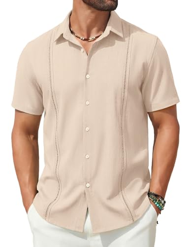 Chemise cubaine Coofandy à manches courtes champagne en taille M pour look décontracté d'été