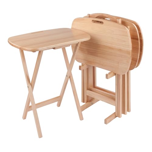 Image of Winsome Lucca Set of 4 Foldable Snack Tables with Storage Rack, Natural