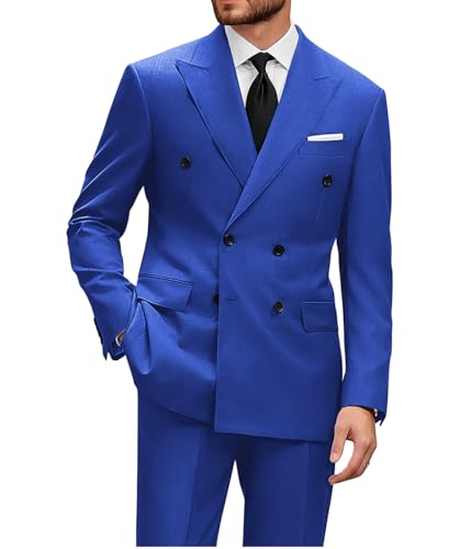 Wangyue Mens Double Breasted Suit 2 Piece Slim Fit Suits Double Breasted Blazer Men Wedding Prom Suit Jacket Pants Set