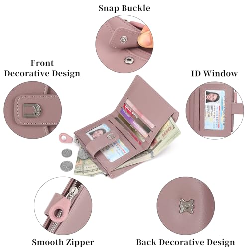 Image of Small Wallets for Women Vegan Leather Bifold Card Holder with Zipper Pocket