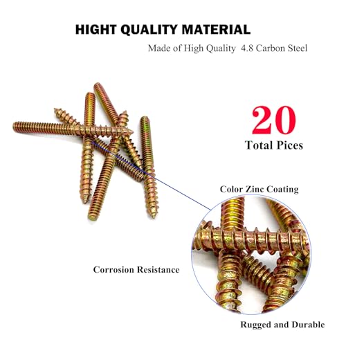Image of 20 Pack 3 /16-24x 2 Inch Hanger Bolts 3 /16-24 inch Double Headed Bolts 3 /16 Wood Dowel Screw Self-Tapping Screw Hanger Bolts for Furniture Screws Threaded Rods Bolt 50.8mm Length
