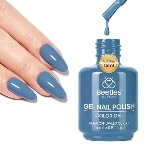 Image of Beetles Blue Gel Polish - Indigo Tide 15ML /0.51Fl Oz, Dusty Blue Gel Nail Polish, Color-Matched Bottle, Soak-Off UV LED, Long-Lasting Holiday & Summer Nails Art for DIY Beginners & Salon Pros