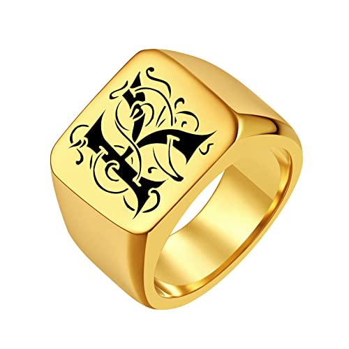 FindChic Customized Signet Photo Rings Square/Heart/Round Chunky Band Ring Stainless Steel/18K Gold Plated/Black Size 7 to 14 Personalized Jewelry for Men Women, Send Gift Box 01. personaliz