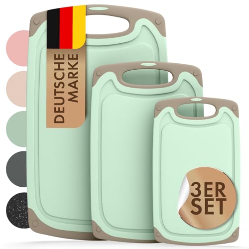 Blumtal Schneidebrett Set mit 3 Größen (S/M/L) - Schneidebrett Kunststoff groß + Saftrillen & Griff - Cutting Board - Schneidbrett BPA frei - Schneidebretter Kunststoff -...