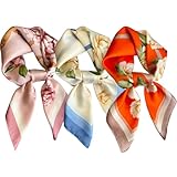 TJCGCKK 3 Stück Mode Schal für Tasche Handtasche Handle Mode Rose Blume gedruckt Kopftuch Haarband Leichtgewicht Seide Hals Schals Dekoration Handschal (Mehrfarbig)