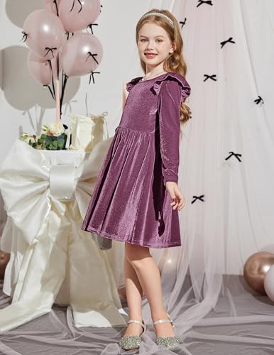 Arshiner Toddler Velvet Dress Little Girls Fall Winter Long Sleeve Ruffle Holiday Birthday Party Dresses with Pockets4
