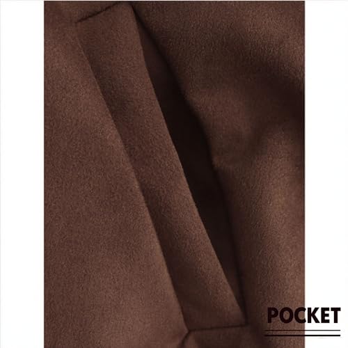 Xunger Women\'s Faux Suede Bomber Jacket Spring Lapel Pilot Coat Casual Oversized Long Sleeves Trendy Streetwear Outerwear(1026-01CoffeePocket-S-RD)