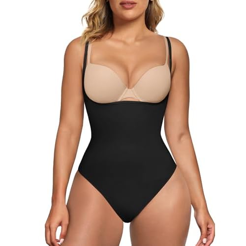 SHAPERX Women's Shaping Bodysuits Open Bust Tummy Control Body Shaper Mid-Thigh Bodysuit Shorts Seamless Shapewear