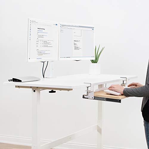 Image of VIVO Light Wood Large 27 x 11 in Under Desk Keyboard Tray, MOUNT-KB05A | Keyboard Tray for Typing, Slide Out Platform, Extra Sturdy C-Clamp Mount System, Computer Drawer, White Frame