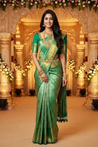 Image of VFCollections Women's Kanchipuram Silk Pure Pattu Sarees With Blouse