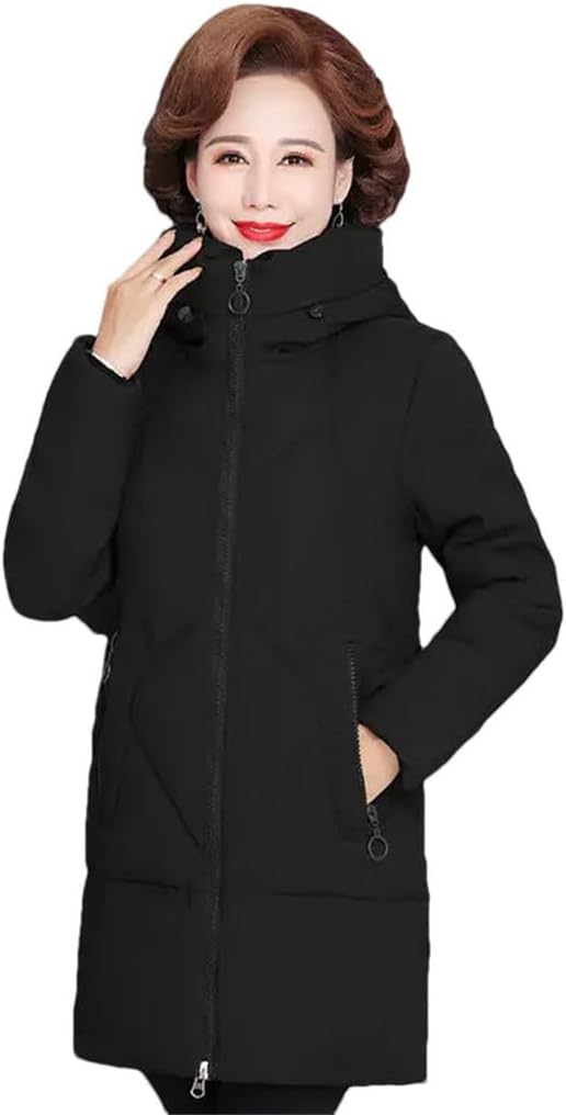 Haitpant Women Hooded Thick Down Jacket Female Middle Aged Mother Cotton Winter Coat Grandmother Wear Long Parka