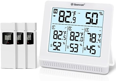Geevon Indoor Outdoor Thermometer Wireless with 3 Remote Sensors, Digital Hygrometer Thermometer, Temperature Gauge Humidity Monitor with Backlight, 200FT/60M Transmission Range