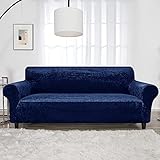 Deconovo Funda Sofa 3 Plazas para Salon, Elastica, Supersuave de Terciopelo, Ajustable, Azul Marino