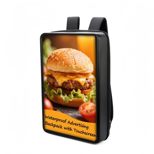 Image of 21.5 Inch Touchscreen Advertising Backpack, 1000nits High Brightness LCD Screen Backpack, IP65 Waterproof Digital Signage Backpack with USB /App /CMS Input for Auto Playback, Split Screen, Android 11OS