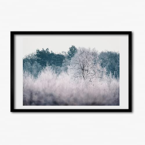 Affiche décorative 60x40 cm arbres d'hiver sous cadre bois MDF
