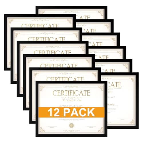 THKRLOF 8.5x11 Picture Frame Certificate Frame 12 Pack, 8.5 by 11 Bulk Multi Document Certificate Diploma Award Frames for Wall Hanging or Tabletop Display, Black