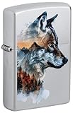 Zippo Lighter: Wolf with Mountains - Satin Chrome 46870