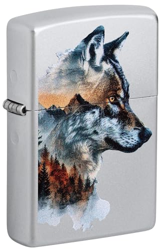 Zippo Lighter: Wolf with Mountains - Satin Chrome 46870
