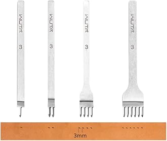 WUTA 2nd Generation Leather Hole Punch Tool Silver Pricking Iron Hole Punche Prong Tooth Lacing Diamond Stitching Chisel Set for DIY Leather Craft Kits (3mm 1/2/4/6)