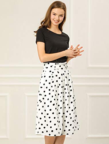 Allegra K Women's Belted Elastic High Waist Vintage A-Line Midi Skirt X-Small White-Polka Dot #TOP4