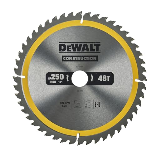 DEWALT 250 x 30 mm Kreissägeblatt (für den Einsatz auf Stationärsägen, nagelfest, 48 Zähne, Wechselzahngeometrie, 10° Zahnwinkel, 3 mm Schnittbreite), DT1957-QZ