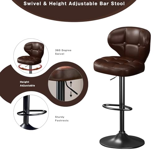 Image of Bar Stools Set of 2,Adjustable Swivel Barstools, Modern PU Leather Upholstered Bar Chair with Back and Footrest,for Bar, Kitchen, Dining Room Brown-2