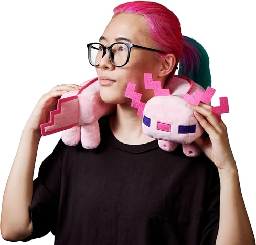 Image of Mattel Minecraft Axolotl Neck Pillow, Plush Toy | Stuffed Toy with Sounds for Travel, Comfort & Play, For Kids & Collectors (Amazon Exclusive)