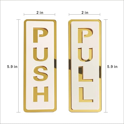 Image of 6 Inch White & Golden Acrylic Push Pull Door Sign, Self Adhesive Door Plate Sticker for Hotel, Office, Business, Resort, Glass & Wooden Doors (Pack of 1 Set)