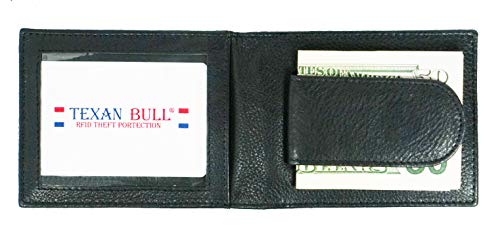 Bullz Mens Genuine Leather Front Pocket Magnetic Money Clip Slim Bifold Wallet Id Slot3