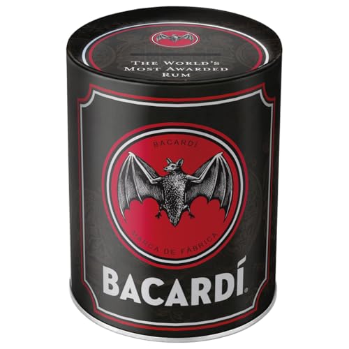 Nostalgic-Art Hucha Retro, 1 l, Bacardi – Logo Black – Idea de Regalo para Amantes del Ron, Official License Product (OLP), para Billetes y Monedas, diseño Vintage