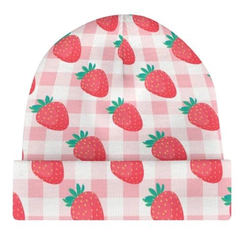 Plaid Strawberry Kids Beanie Hat for for Girls Boys Children Cap Winter Knitted Chemo Cancer Headwear Accessories Gifts Decoration4