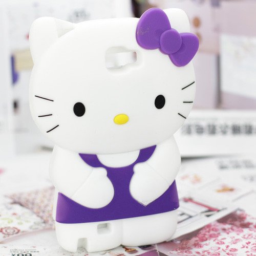 Soft Silicone 3d Hello Kitty Case for Samsung Galaxy Note 2 Note Ii N7100 - Purple