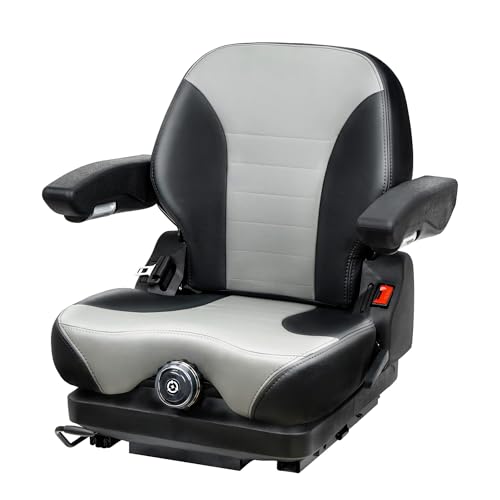 TICSEA Tractor Suspension Seat Adjustable Seatbelt Backrest Armrests Weight Adjustment - Compatible with Toro Bad Boy Scag Kubota Ferris Hustler Gravely Zero-Turn Mowers & Tractors