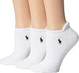 LAUREN by Ralph Lauren Women's Heel Tab Cushion Sole Cotton Ped 3 Pack White Socks 9-11 (US Women's size 4-10.5)