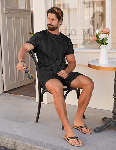 Babioboa Men's Short Sleeve Tracksuit Summer T Shirt & Shorts set Striped Jaquard Solid Two Piece Casual Daily Duty-off4